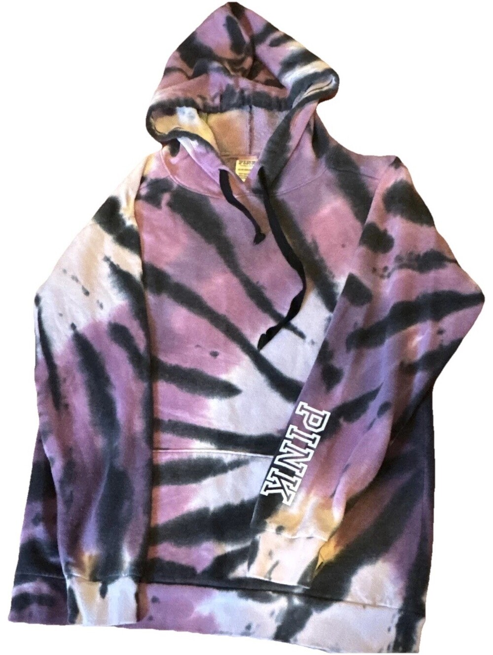 PINK Tie Dye Pullover Hoodie Cotton Blend Logo Purple Black White XS Women's